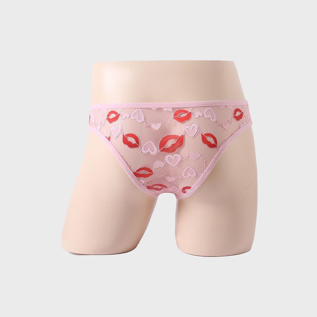 Sexuální krajkové pánské spodní prádlo sexy potisk rtů průhledné pohodlné vášnivé kalhotky