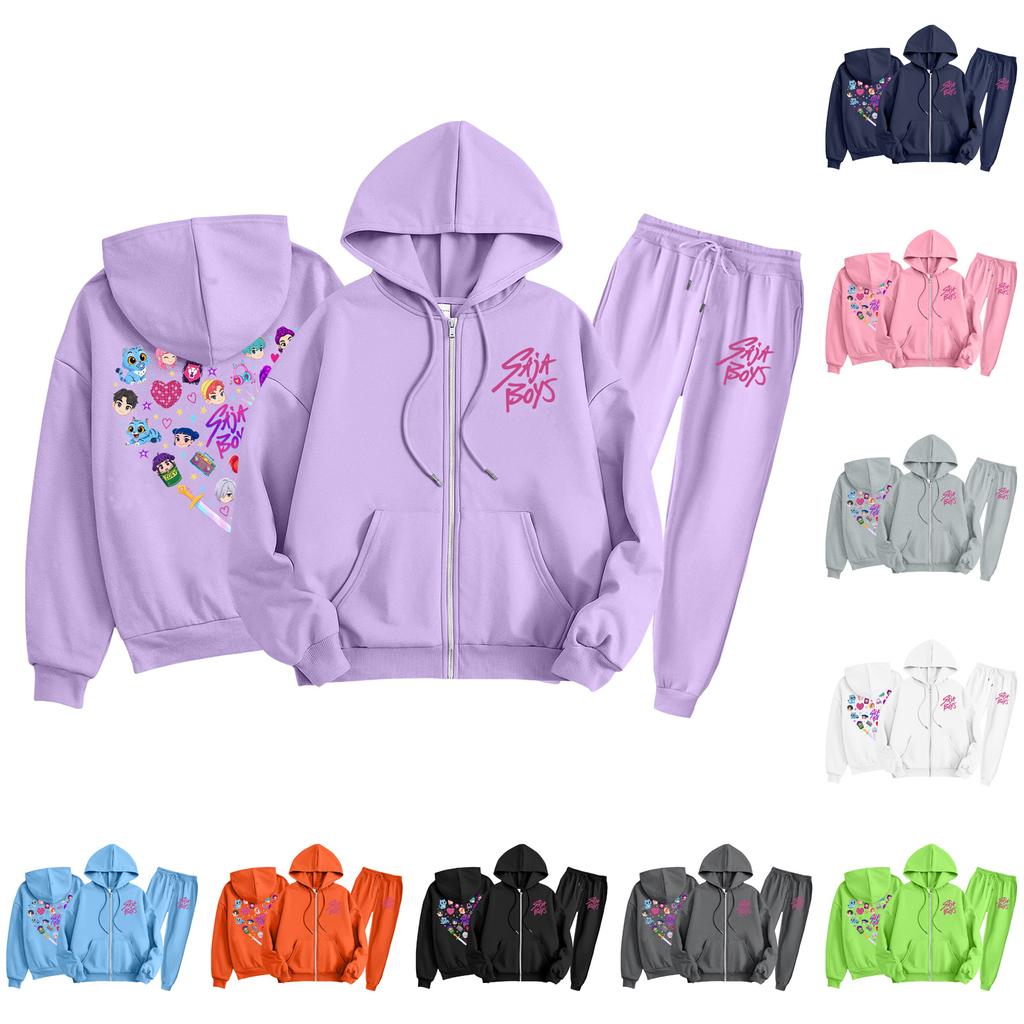 Children's Fashion  Long Sleeve Zipper Hooded Sweatshirt Sweatpants Solid Color Pocket Sweatshirt Set
