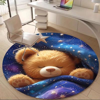 1PC Teddy Bear Constellations Office Round Area Rug,  Mat Suitable ForOffice, Under Office Chairs Bedroom Living Room Home Decor, Room Deco