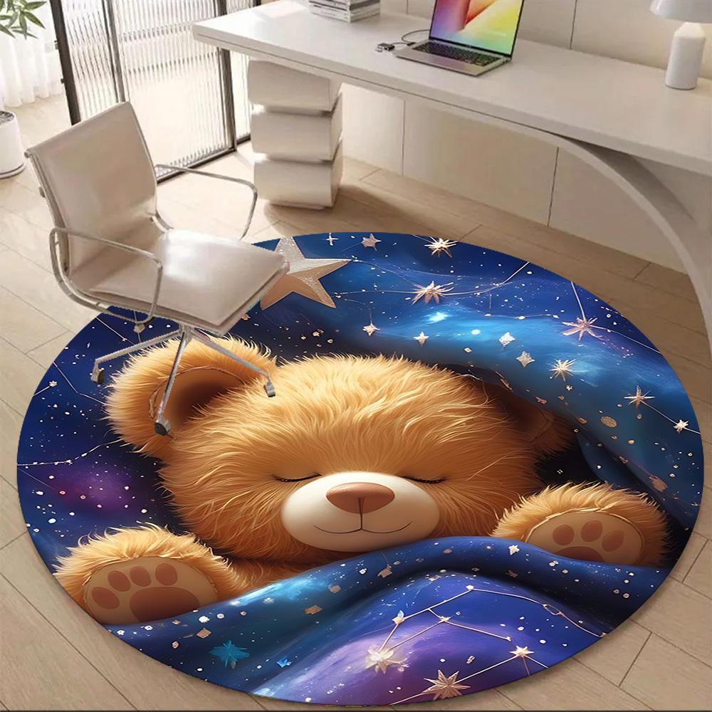 1PC Teddy Bear Constellations Office Round Area Rug, Mat Suitable ForOffice, Under Office Chairs Bedroom Living Room Home Decor, Room Deco