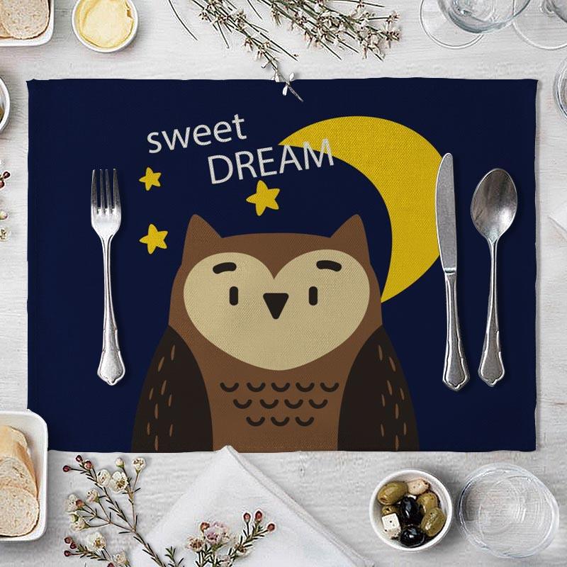 Cotton Linen Fabric Table Mats Children's Cute Animal Style Pattern 01 Placemat Family Dinner Tableware Kitchen Table Mat