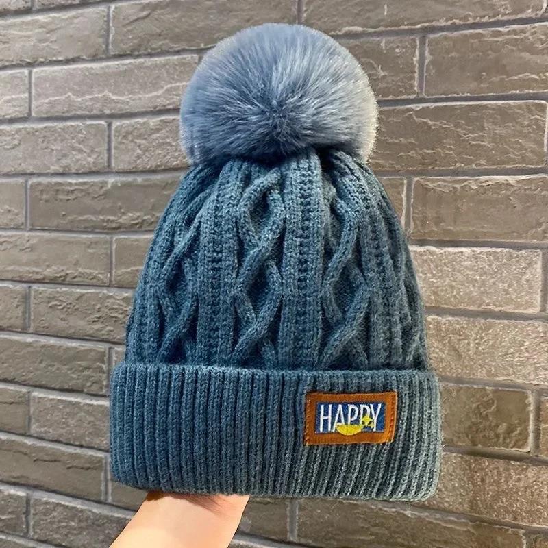 Winter Warm Female Fur Pom Poms Hat Winter Hat for Women Girl 's Cap Knitted Classic Beanies Cap Hats Thick Women Skullies