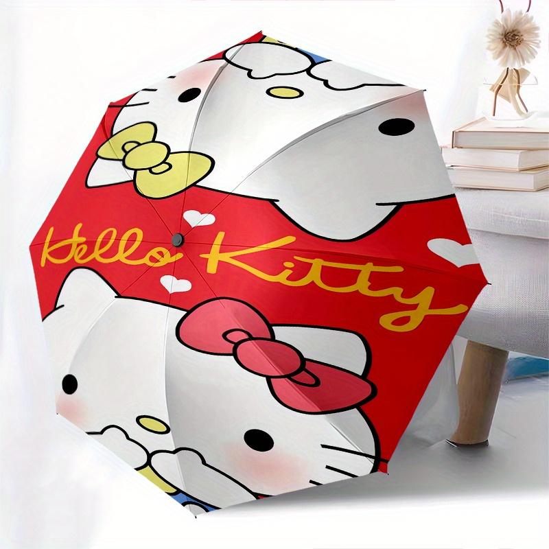 Hello Kitty,Bow Automatic Folding Umbrella-Simple 8-Rib Design, Bright Cartoon Pattern, Durable Iron Frame, Suitable For Travel, Outdoor, Be