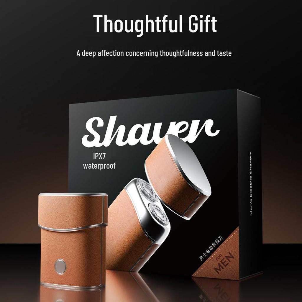 Portable Waterproof Electric Shaver with Leather Case - Men's Gift Set