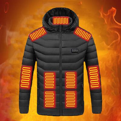 Kurtka z kapturem Yousheng Heated Cotton Coat z długim rękawem i zamkiem błyskawicznym, 19 stref Hot Spots, możliwość prania ręcznego, zasilana przez USB, odzież wierzchnia