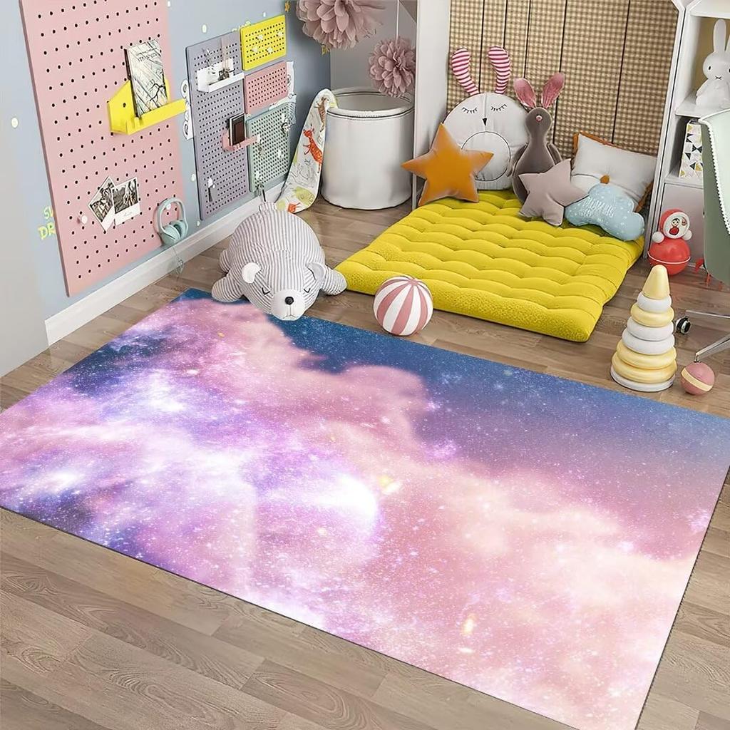 3D Galaxy Area Rug Outer Space Kitchen Floor Mat for Kids Boy Bedroom Non-Slip Nursery Crawling Carpet Dining Room Playroom Pads