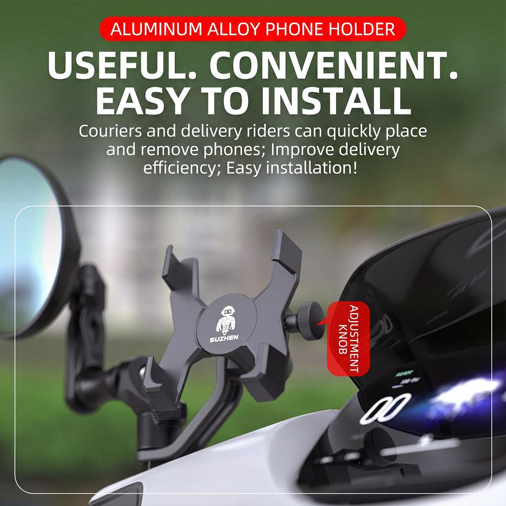 Motorcycle Phone Holder Aluminum Alloy Motorcycle Phone Mount 360 Degree Rotation Cell Phone Holder Fits All Phones 2.4-3.7inch