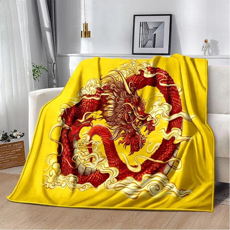3D Print Chinese Dragon Blanket Soft Sofa Cover Throw Blanket Fleece Tapestry Lightweight Warm Bed Blankets for Bedroom Couch