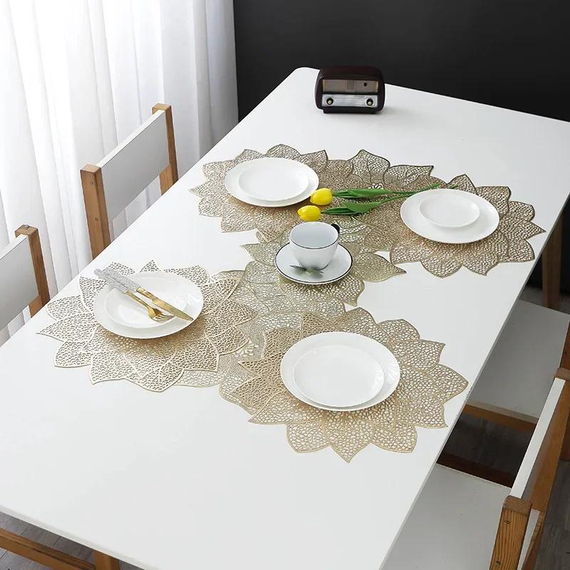 Flower Shaped Placemat PVC Hollow Out Placemat Heat Resistant Non Slip Table Mat Dining Table Decor Table Decoration&Accessories