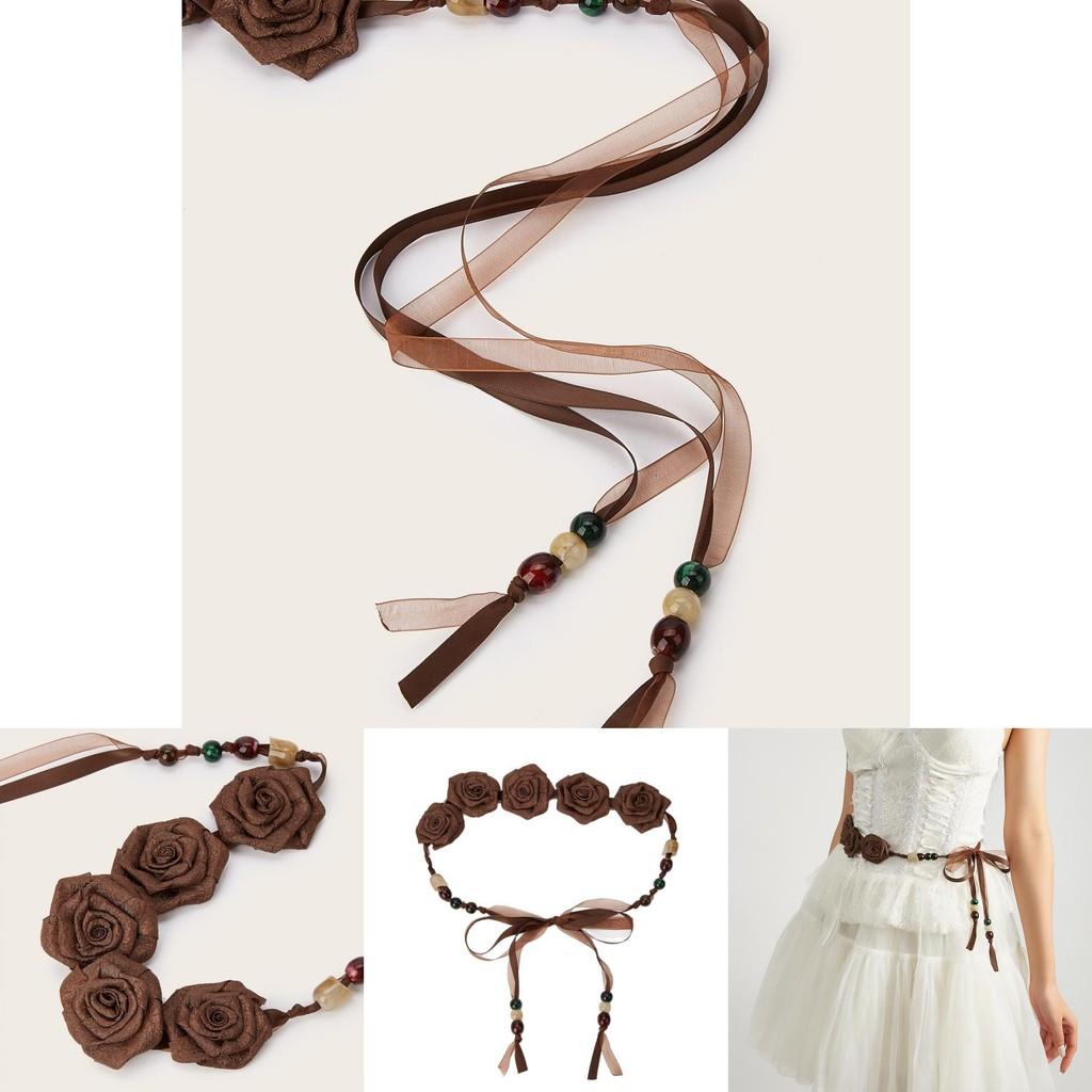 Vintage Boho Waist Rope With Flower Knot For Womens Casual Skirt Accessories