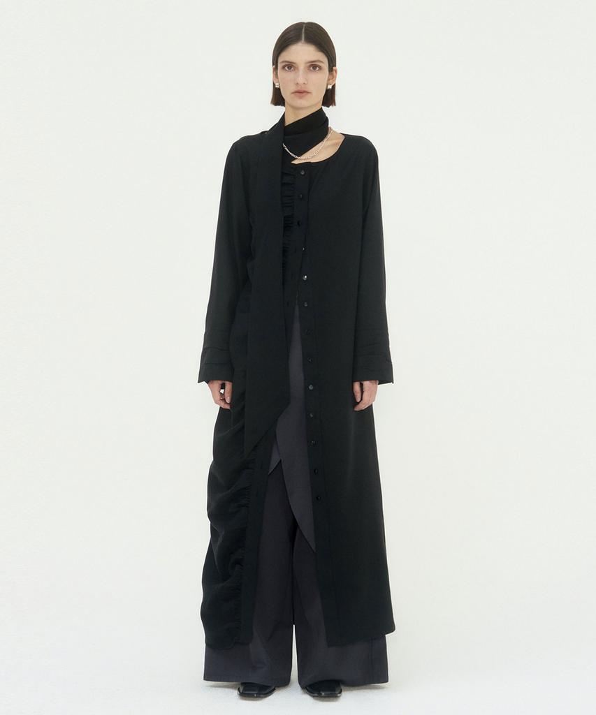 Teulimingbeodeu Scarf Shirring Long One-Piece [ Black ]