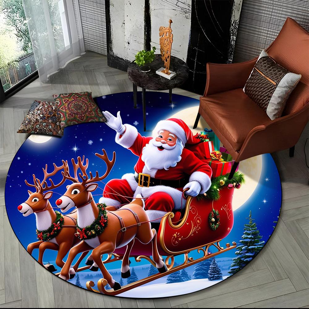 Cartoon Weihnachtsmann Frohe Weihnachten Schneemann Neujahr Runder Teppich für Schlafzimmer Wohnzimmer Sofadekoration, Dekor Bodenteppich