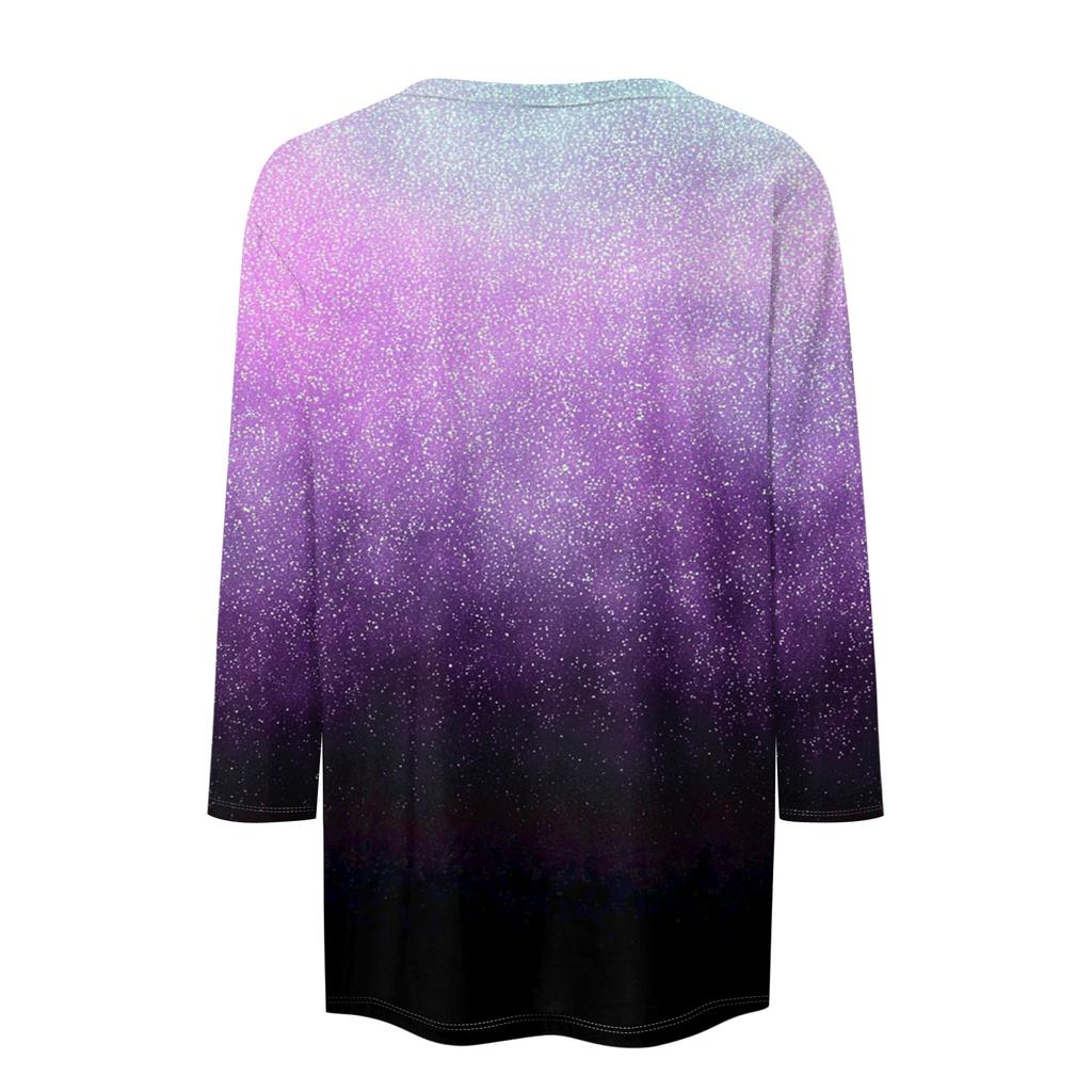 Women's T Shirt Tee Print Button 3/4 SleeveDaily Weekend Fashion Basic V, Neck Regular Top