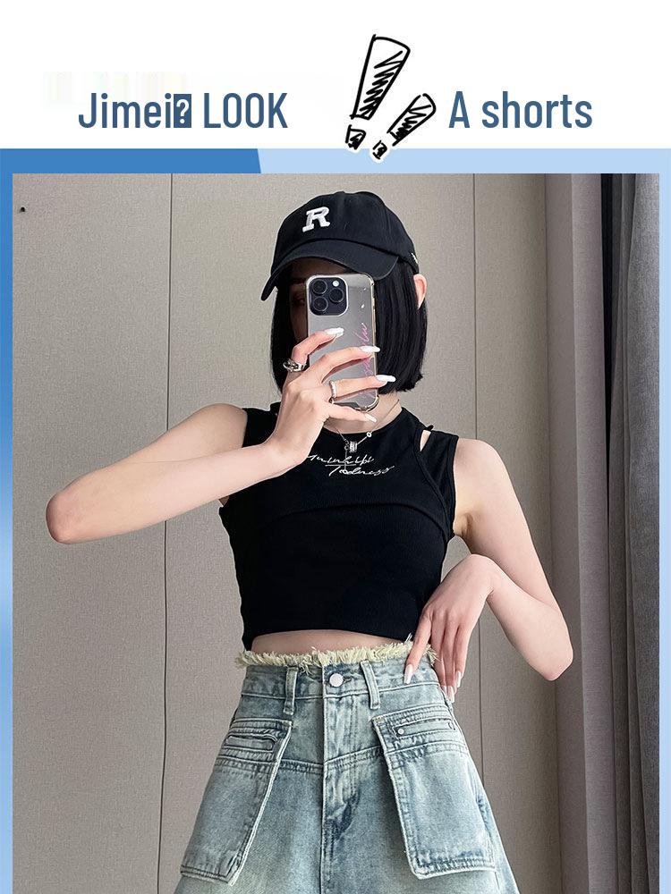 Women's High-Waisted Fringed Denim Shorts - Retro Loose Fit, Wide Leg, Summer Style