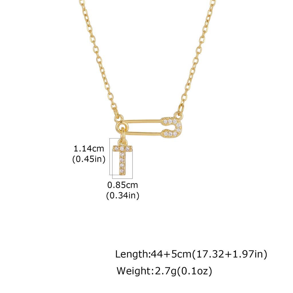 Sparkling Zircon A-Z 26 Letters Necklace for Women, Unique Pin Pendant Necklace, Little Luxury Fashion Jewelry Gifts