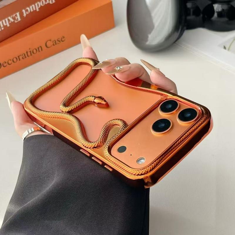 Plating Soft Rubber Frame Hollow Snake Phone Case For iPhone 17 11 12 13 14 15 16Pro Max Lens Protect Irregular Shockproof Cover