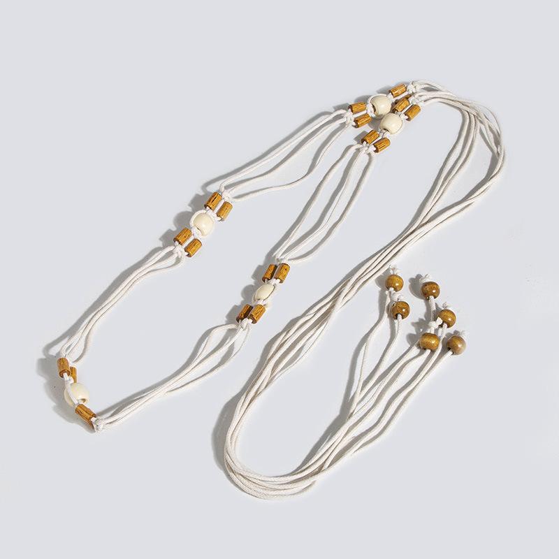 Boho Style Waist Rope Weaving Knotted Ethnic Style Handmade Wooden Beads Women's Belt Leisure Vacation Style Exquisite Waist Rope