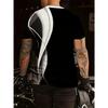 Men Casual Graphic T-Shirt - Black & White Abstract Design, Short Sleeve, Round Neck  Stretchy Summer, Streetwear Style, Everyday Comfort Tee