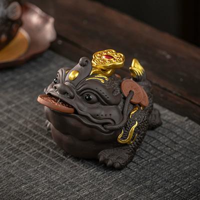 Glück Goldfrosch Kröte Teetier, High-End Yixing Zisha Ton Aufziehbare Geldkrötenfigur für Reichtum & Wohlstand, Teetisch De