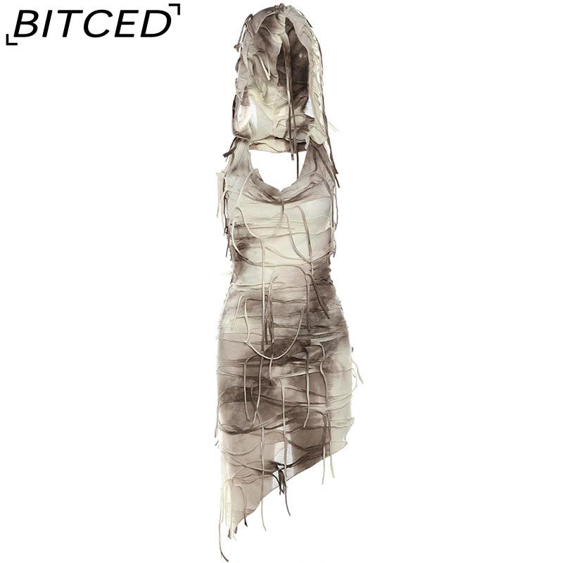 

BITCED Summer Women s Street Style Sleeveless Hooded High-Waisted Dress L хаки
