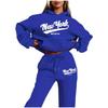 Womens 2026 New York Print Hooded Sweatshirt Set With Fleece-Lined Pants Fall Winter Outfit Streetwear Casual Tracksuit