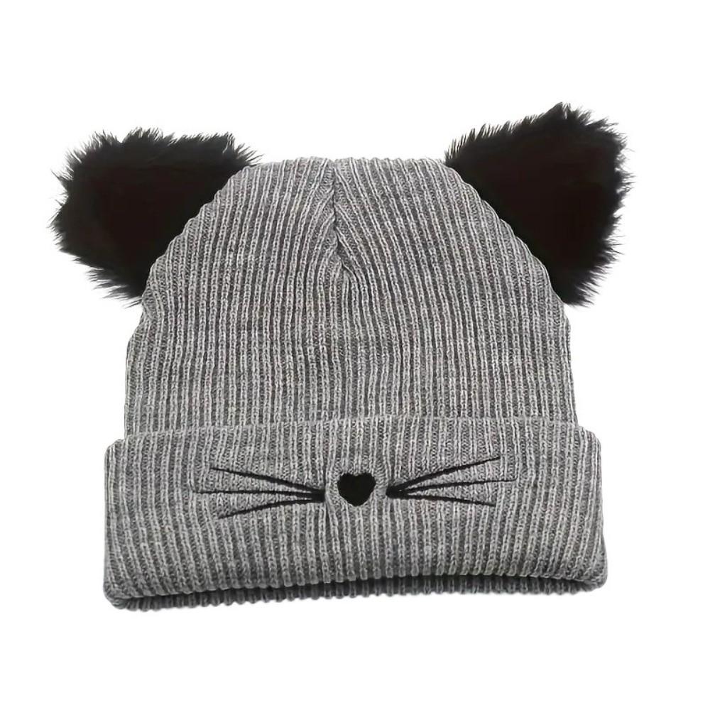 Warm Cat Ears Beanies Solid Color Cold Hat Sweet Knitted Pullover Hat  Apparel Accessories