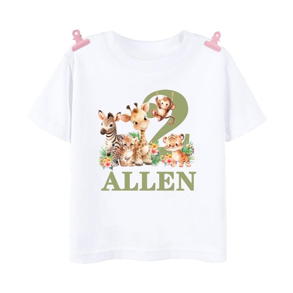 Wild Personalized Birthday Shirt 1-9 Years Shirt Tee Boys Jungle Party T-shirt Safari Animal with Name Clothes Kids Gifts Tops
