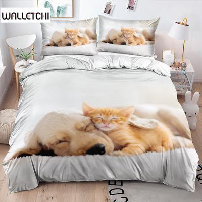 Cute Cat Dog Duvet Cover Bedding Set Animal Pet Duvet Cover Bedding Cover 2/3pcs Comforter Cover Home Decoration Women Children