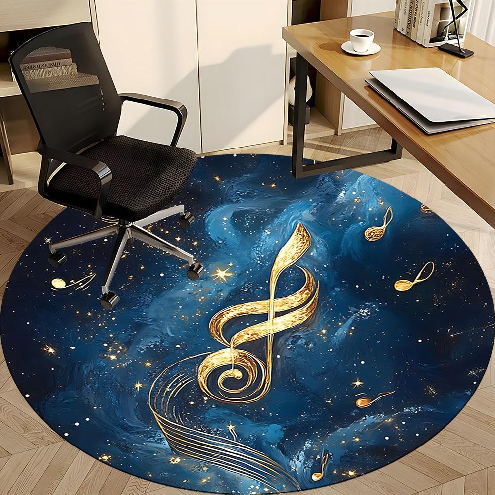 1PC Music Notes Office Round Area Rug, Mat Suitable For Office, Under Office Chairs Bedroom Living Room Home Decor, Room Deco