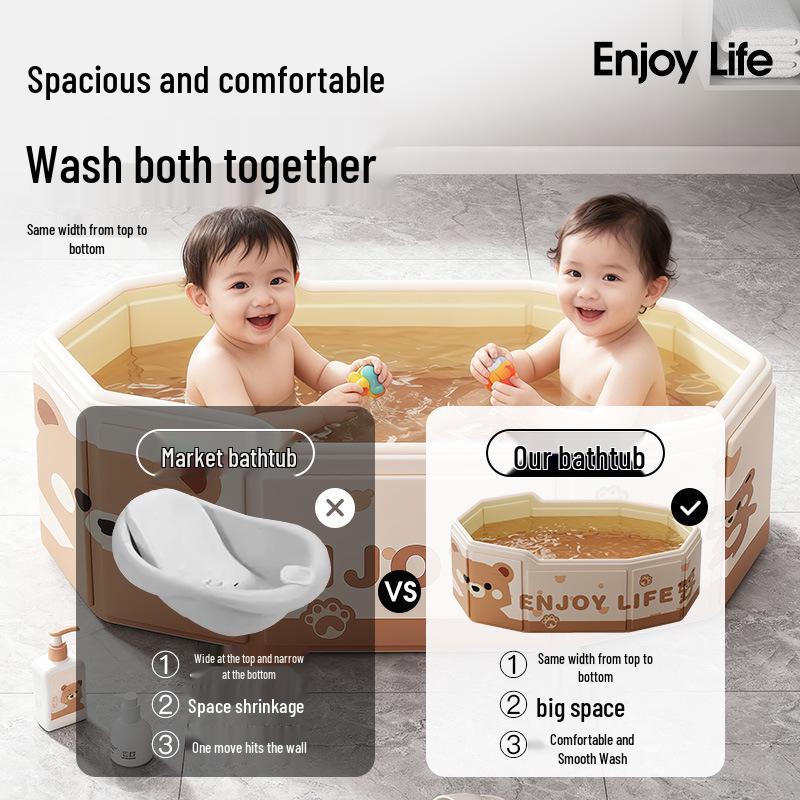 Eco-Friendly Portable Folding Baby Bathtub: Thick, Insulated, Large Sit & Lie Design with Quick Open, No Installation Required, Cartoon Patterned.