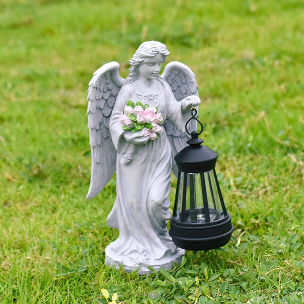 Solar Angels for Cemetery Resin Outdoor Charming Sculpture Decorative Memorial Flower Angel Statue for Patio Porch Front Yard