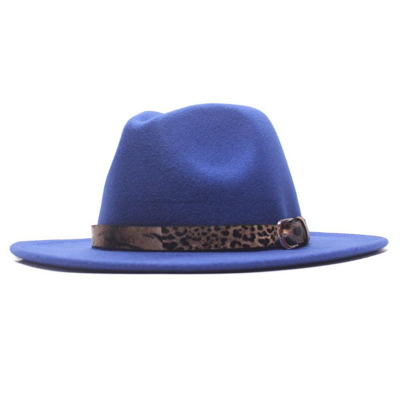 Four seasons flat woolen top hat, metal leopard print belt, big-brimmed felt hat, plain weave top hat