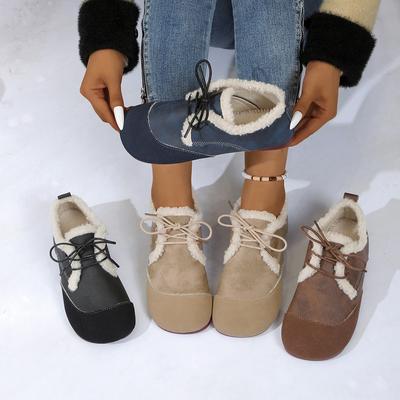 Fashion Women Casual Flats Shoes Lightweight Plush Cotton Warm Loafers Winter 2024 New Trend Lace Up Running Sneakers Zapatos De Mujer
