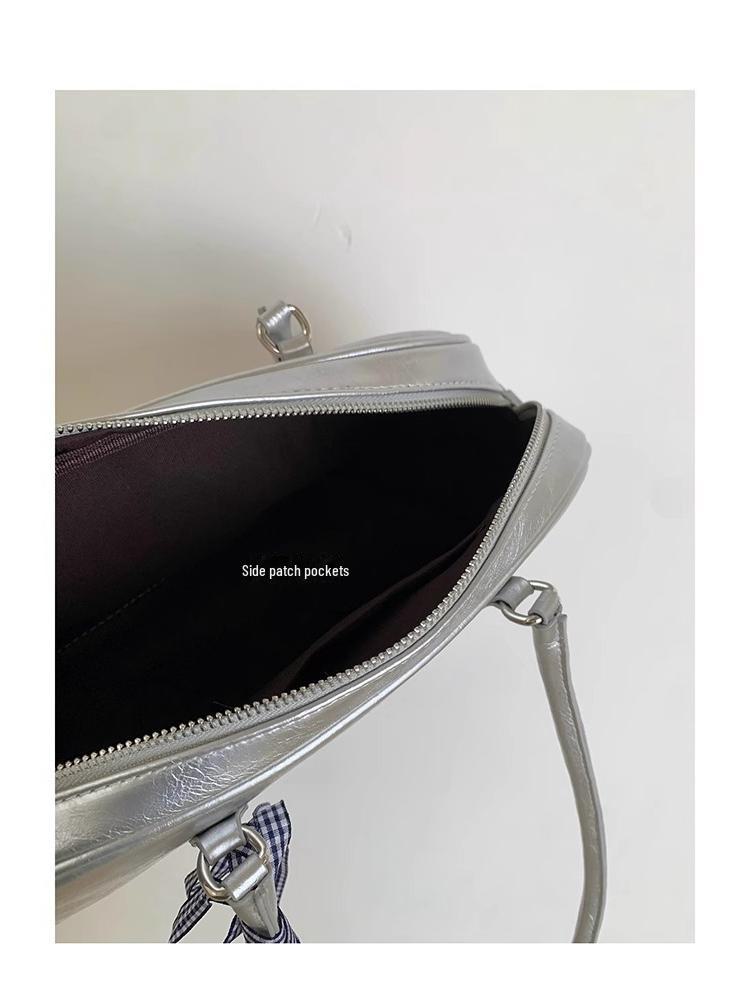 2024 Korean Spring Niche Ballet-Inspired Silver Shoulder Bag: Trendy & Versatile Handbag
