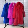 Womens Faux Fur Coat Mid-Length Winter Outerwear Street Style Polo Neck No Hood