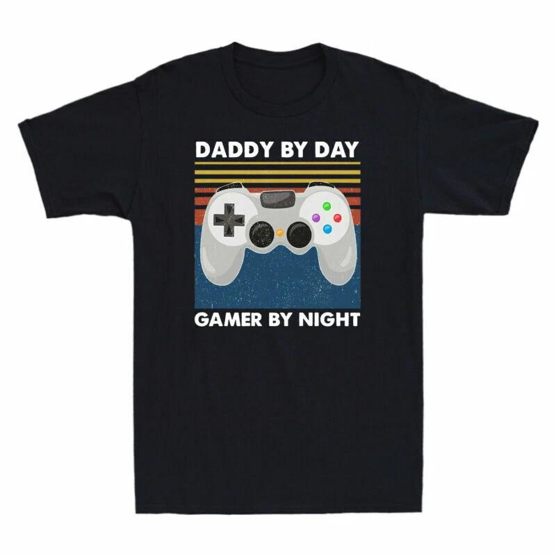 Daddy By Day Gamer By Night Vintage Gaming Dad T-Shirt Tee Gift for Father s Day S