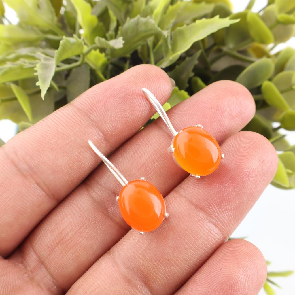 Carnelian Gemstone Earrings, Gemstone 925 Solid Sterling Silver Earrings, Handmade Boho Jewelry, Birthday Gift For Her