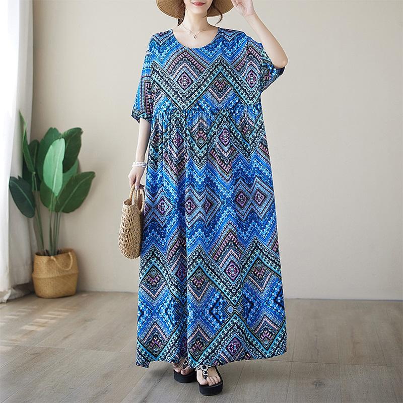 Short Sleeve Plus Size Cotton Satin Vintage New In Dresses for Women Casual Loose Long Summer Dress