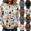 Women's Halloween Long Sleeve Sweatshirt with Pumpkin Print, Round Neck Pullover Top for Casual Daily Wear