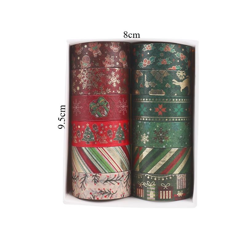 12 Rolls/box Christmas Tape Set Masking Tape Gold Foil Washing Tape Diary Supplies Cutting and Decorating Tape Journal Decorative Tape