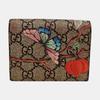 [Pre-Owned] Butterfly Print Logo Double Fold Canvas And Leather Card Holder Wallet Small - Very Good #198PXTH
