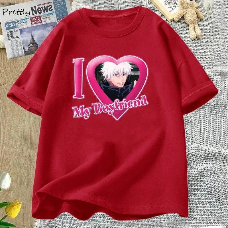 Jag älskar min pojkvän Jujutsu Kaisen T-shirt Dam Bomull Kortärmad T-shirt Anime T-shirts 90-talsmode Unisex Damkläder Streetwear