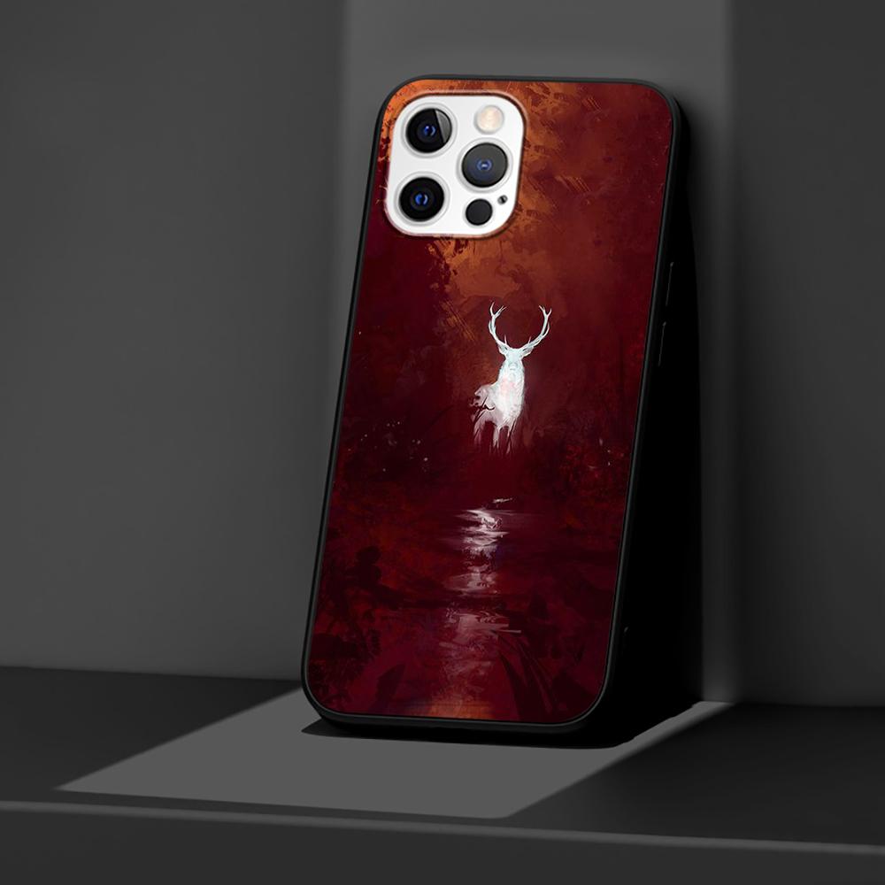 Husă neagră pentru iPhone 14 11 13 Pro Max 12 Mini XR 7 8 Plus SE 2020 XS 6 6S + Husă moale pentru geantă pentru telefon mobil Poster de artă cerb
