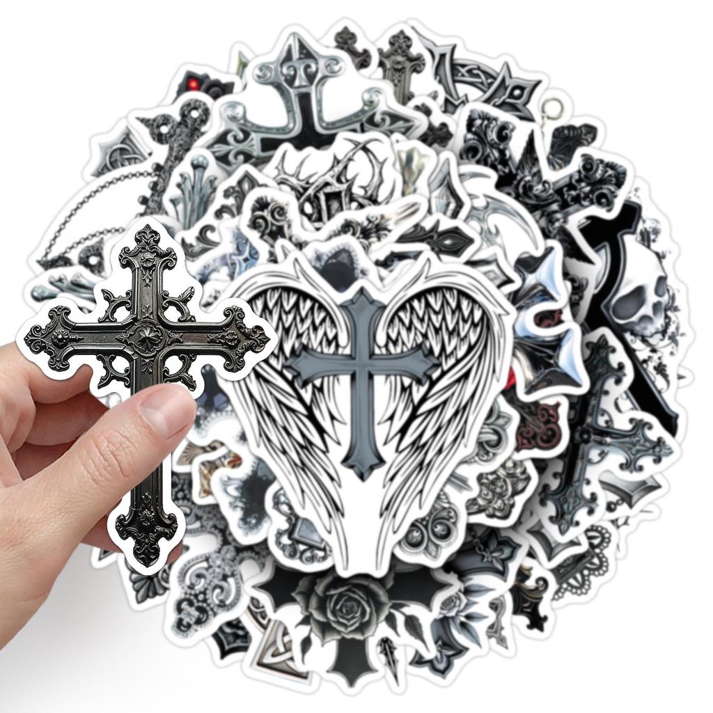 50pcs Dark Retro Gothic Waterproof Stickers for Thermos Cups & Luggage