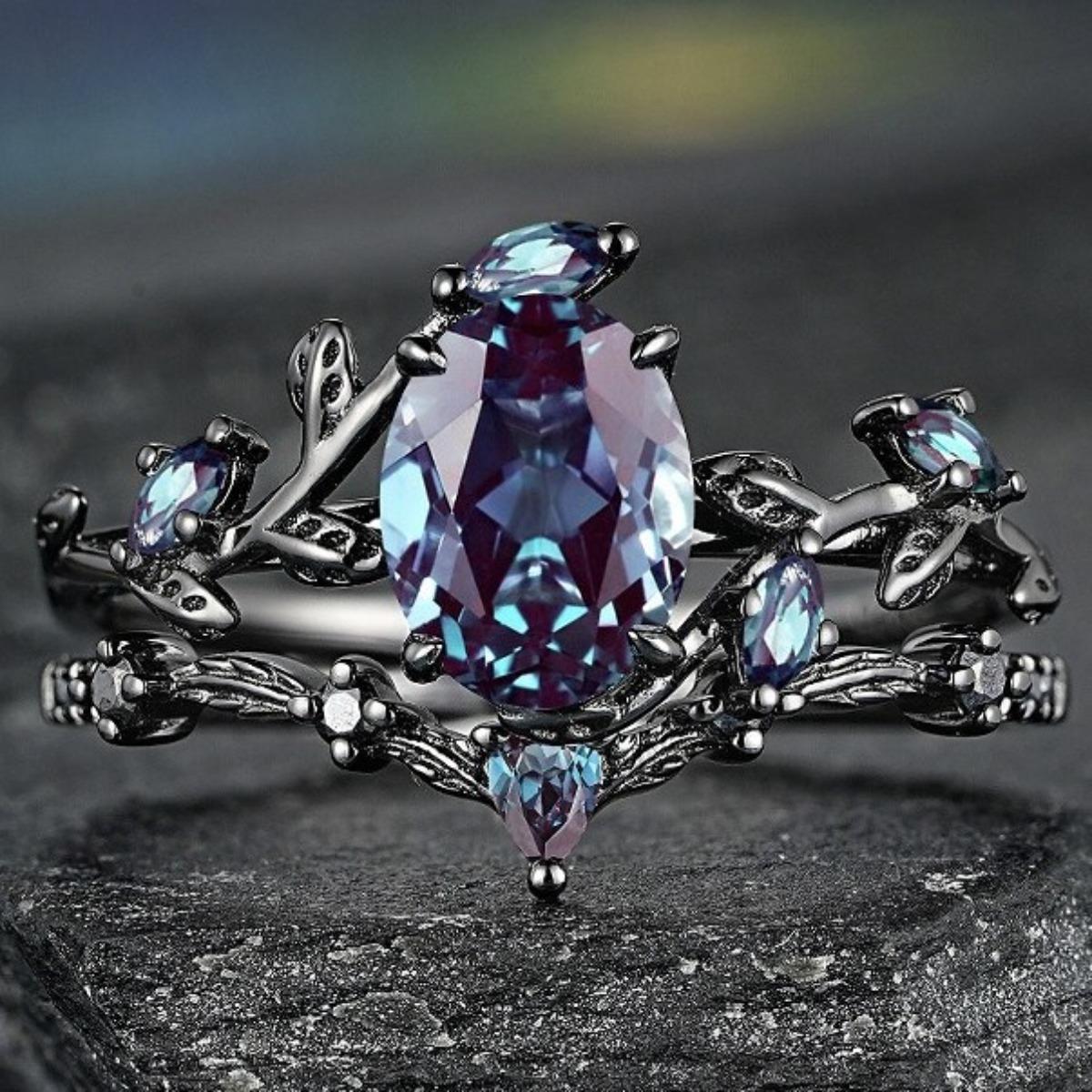 

Роскошное кольцо для пары в стиле ретро, черненое оружейное, с переплетающимися ветвями, инкрустированное цветными камнями, женское кольцо с шипами No. 7