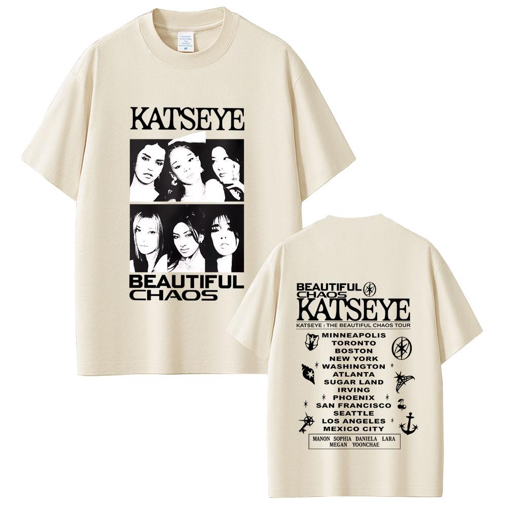 Korean Girl Group KATSEYE Beautiful Chaos Tour Tshirt Summer Casual Cotton Suitable for Both Men Women Oversized Tshirt