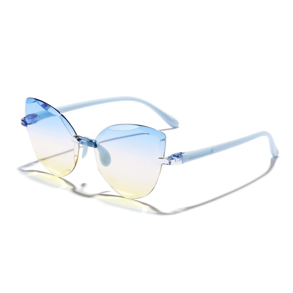 New children's gradual change cat's eye frameless sunglasses girls personality street concave shape essential sunshade sunglasses