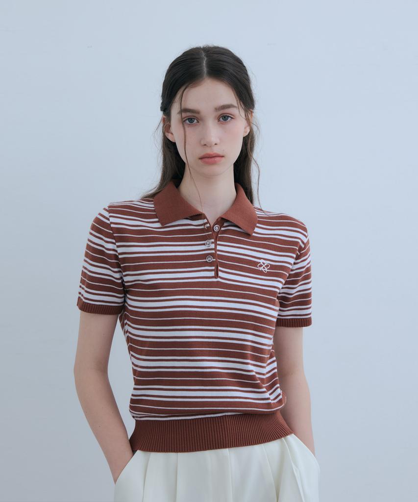ODER Striped Color-Block Embroidery Knit - Brown