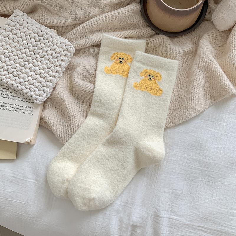 Australian Fleece Socks For Women In Winter Fleece, Thickened And Warm, Plush, Cute Cartoon, Sweet And Sweet, Wear Versatile Mid-Leg Socks