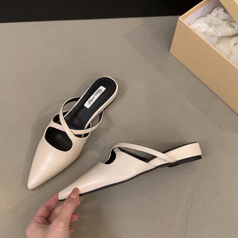 Summer Women's Pointed Toe Mules Slippers Fashion Shallow Slip On Slides Elegant Dress Street Style Shoes